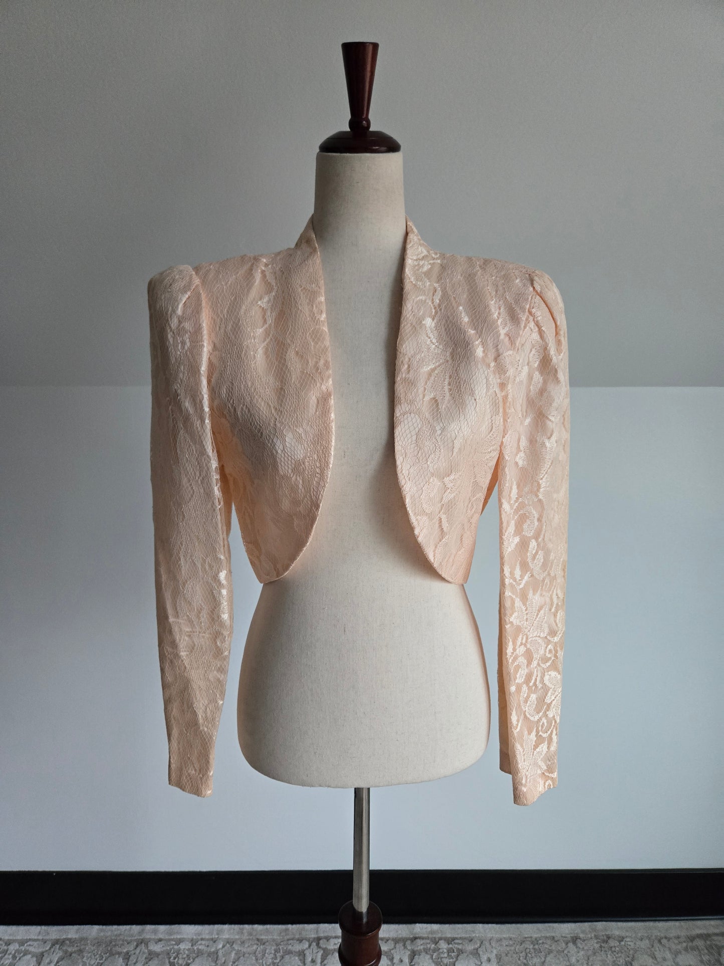 New Leaf Vintage 80s Peach Lace Dress and Pearl Bolero - Small