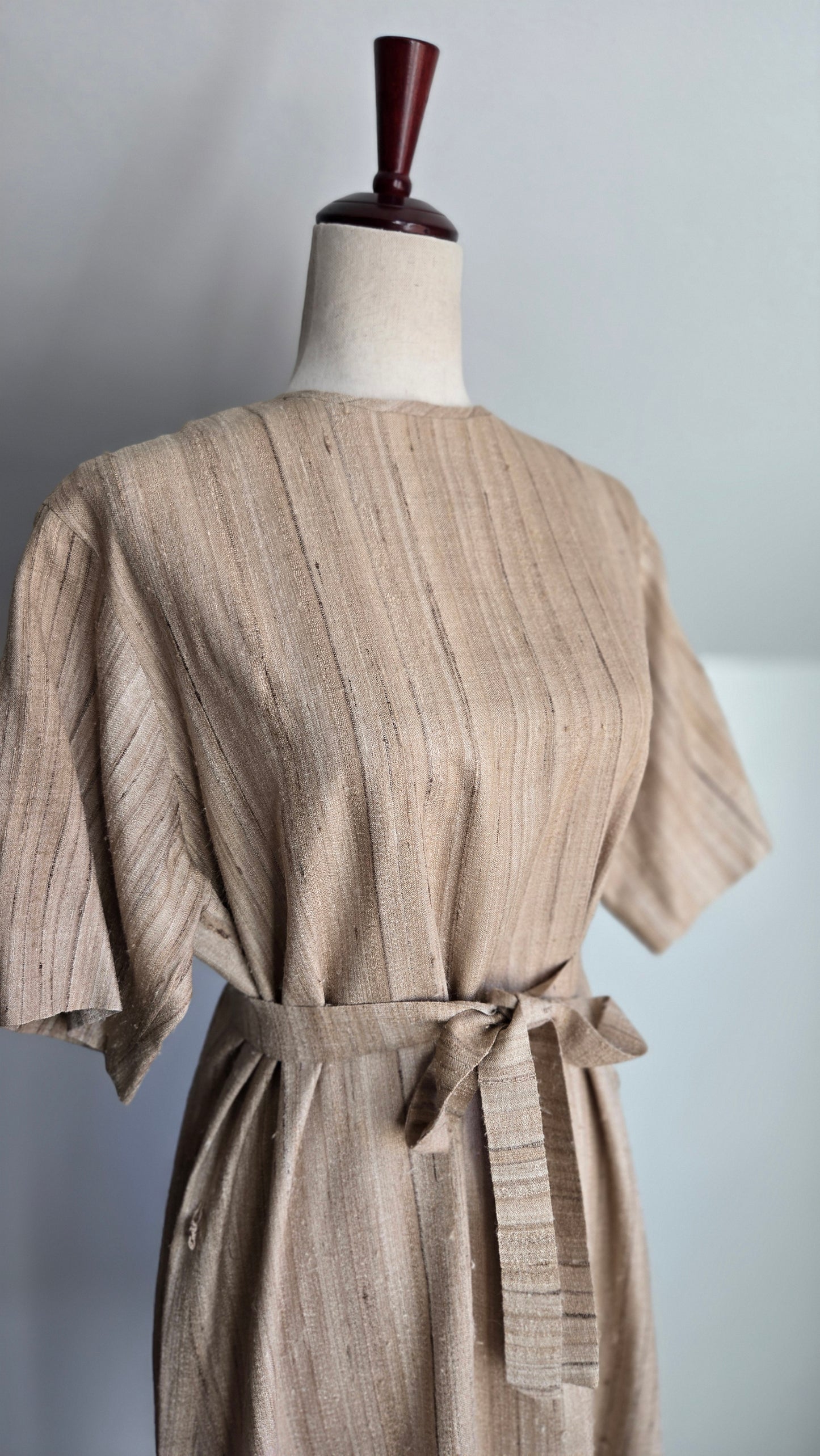 Vintage Raw Silk Tan Hand Made Dress - large
