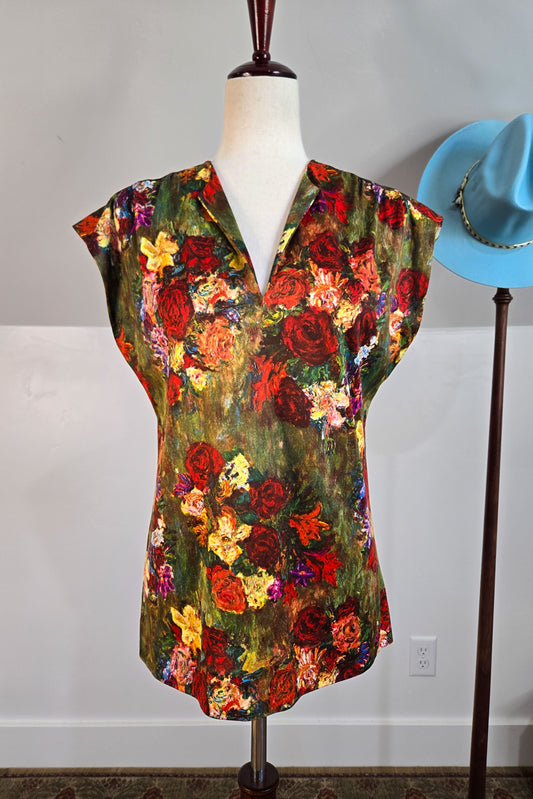 Vintage 70s Romantic Garden Print Sleeveless Top - large