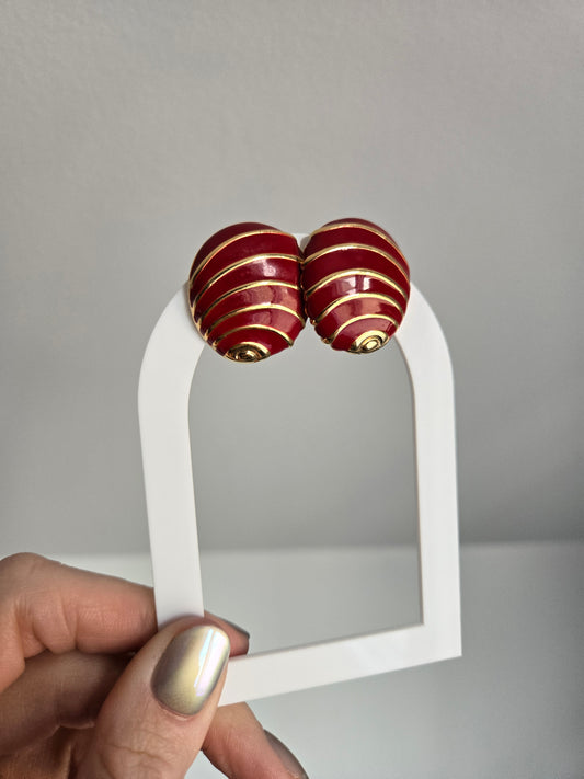 Napier Vintage Gold Tone Red Enamel Pierced Earrings
