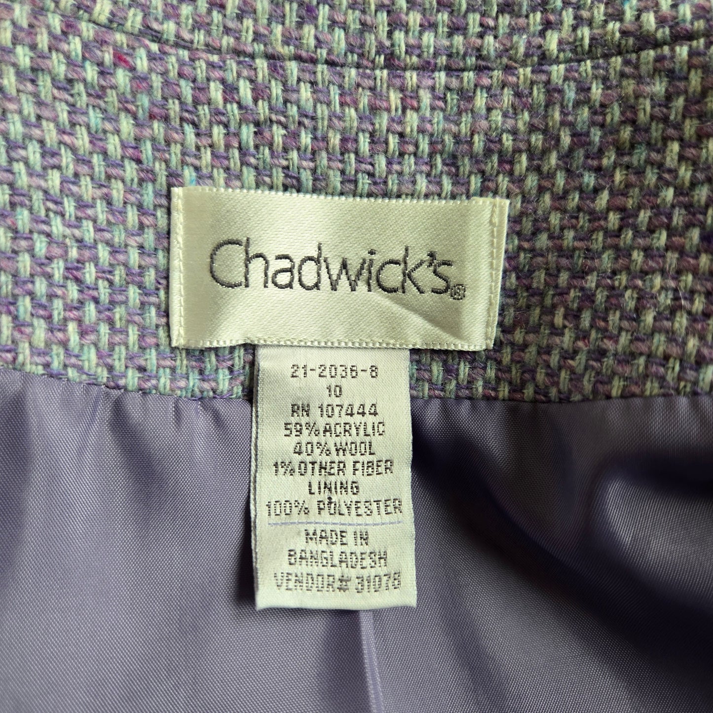 Chadwick's Wool Blend Lavender and Blue Tweed Blazer - Size 10