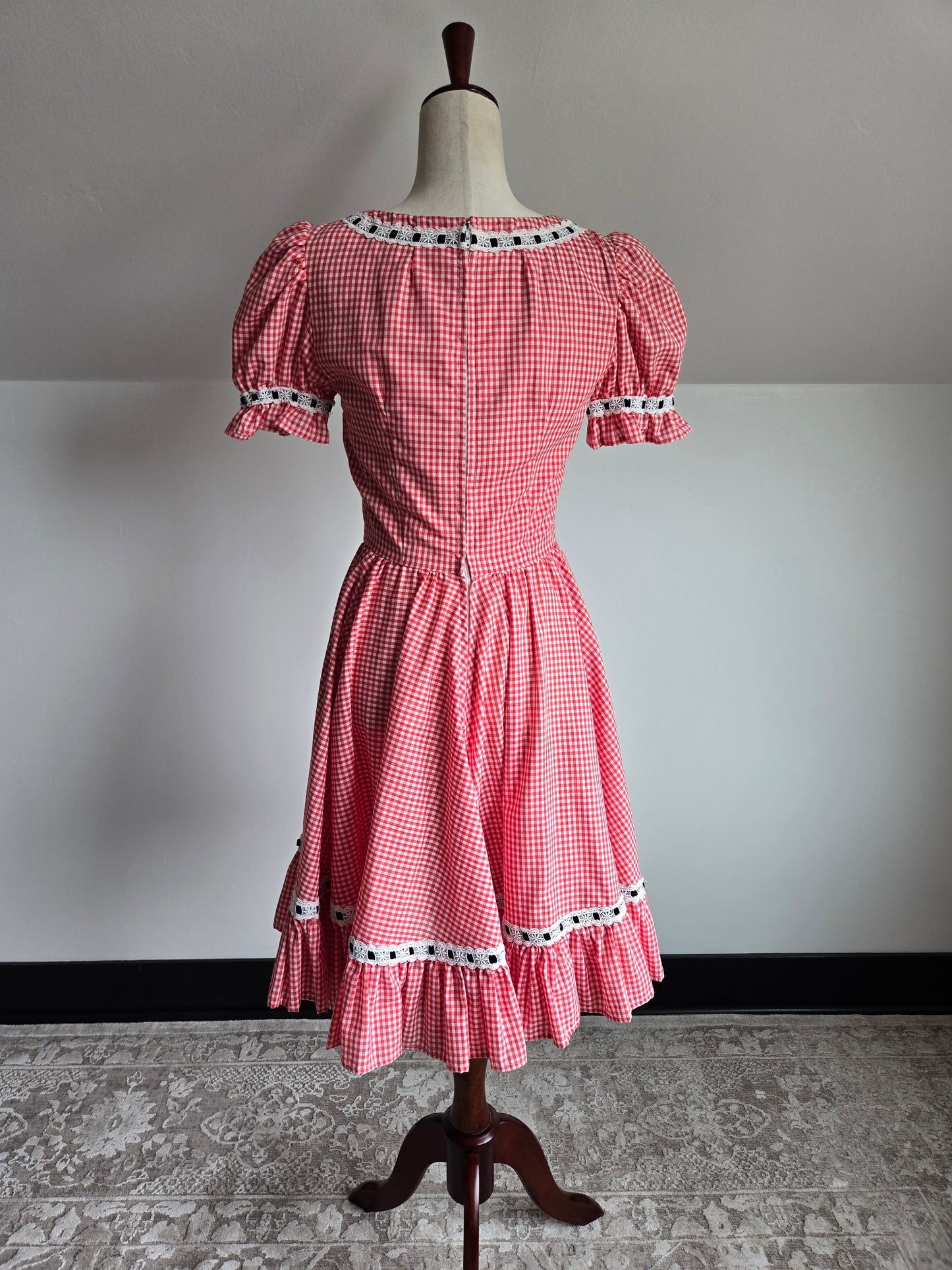 True Vintage 1960s Western Swing Dancing Dress Red Gingham - S/M
