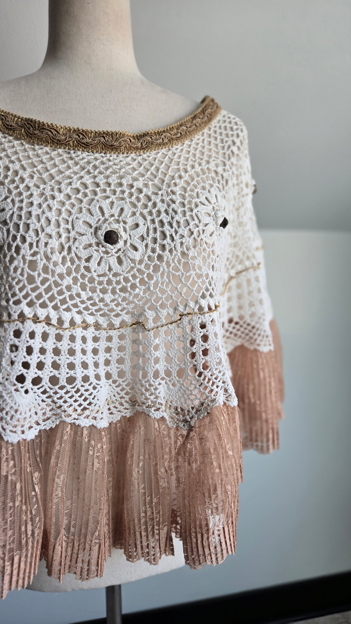 Hand Crafted Lace Capelet made of Vintage Doily - OS