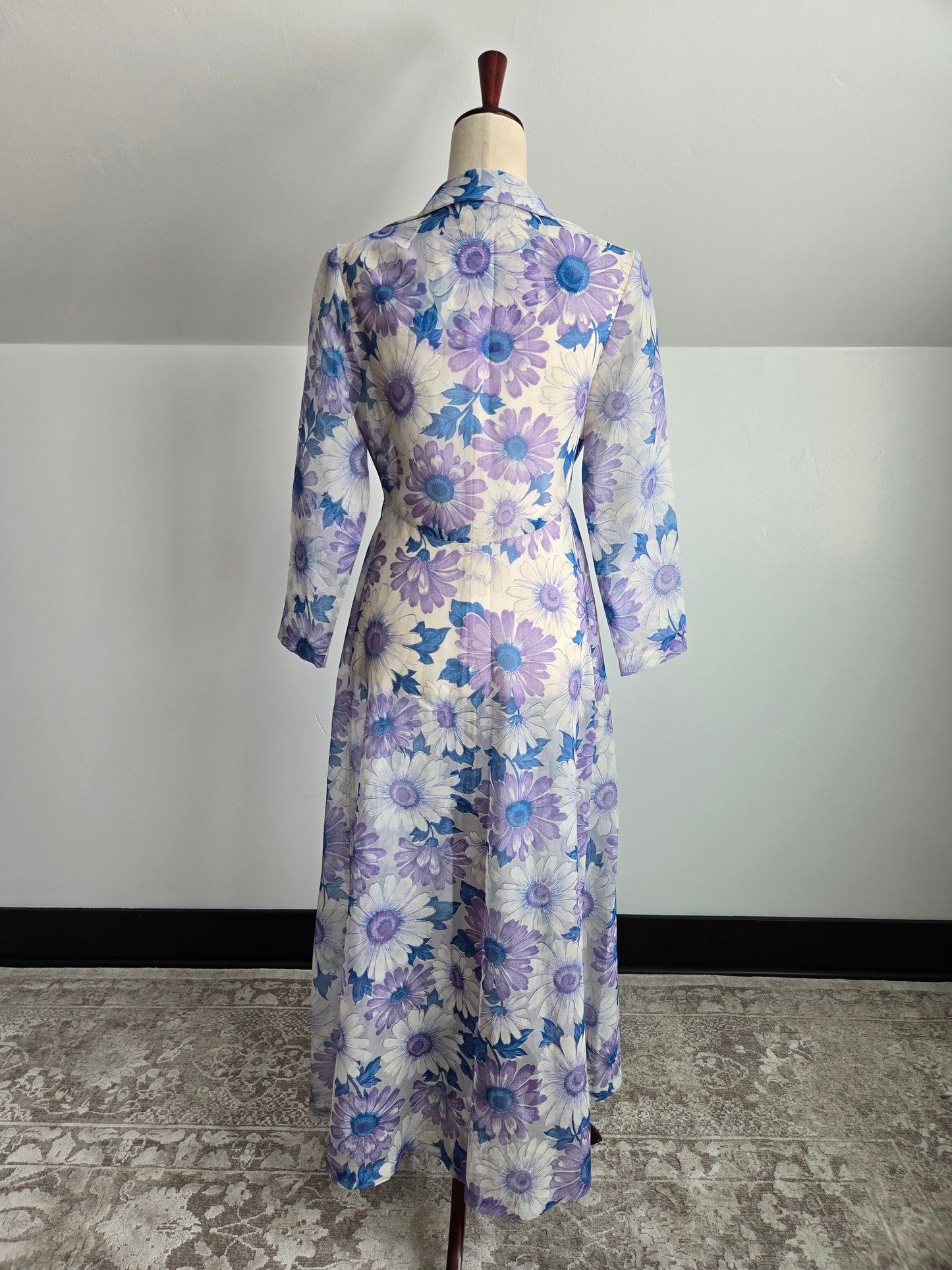 Vintage 70s Shear Floral Duster - Small