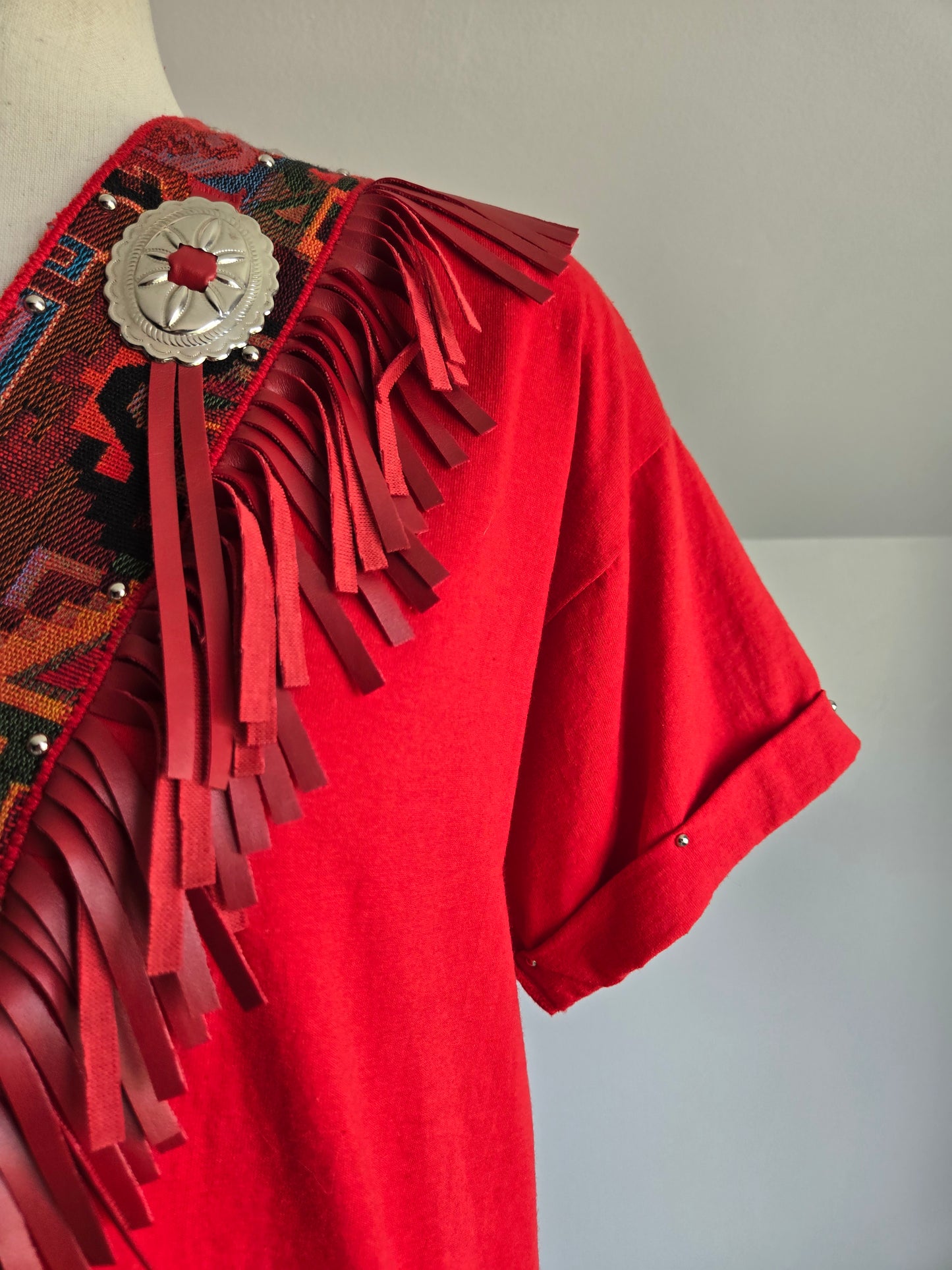 Vintage 90s Joan and J Red Western Fringe Tshirt - L/XL