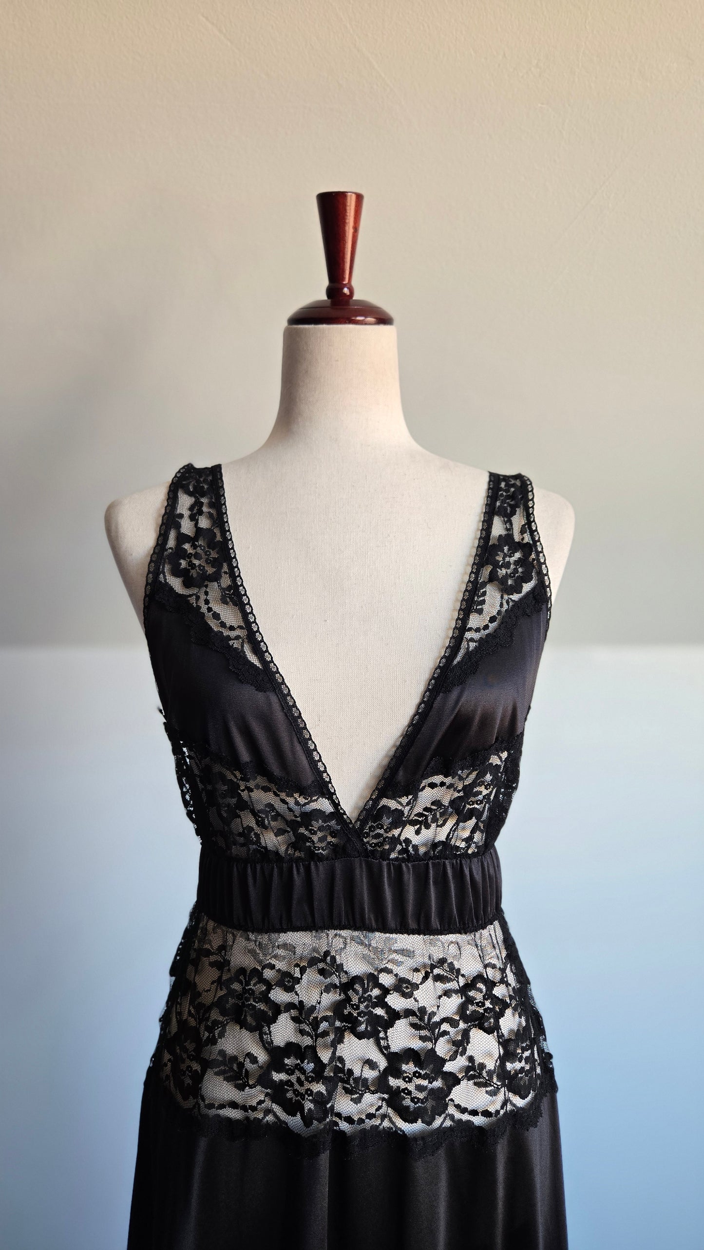 Lady Cameo Vintage Black Lingerie Slip Dress - Medium