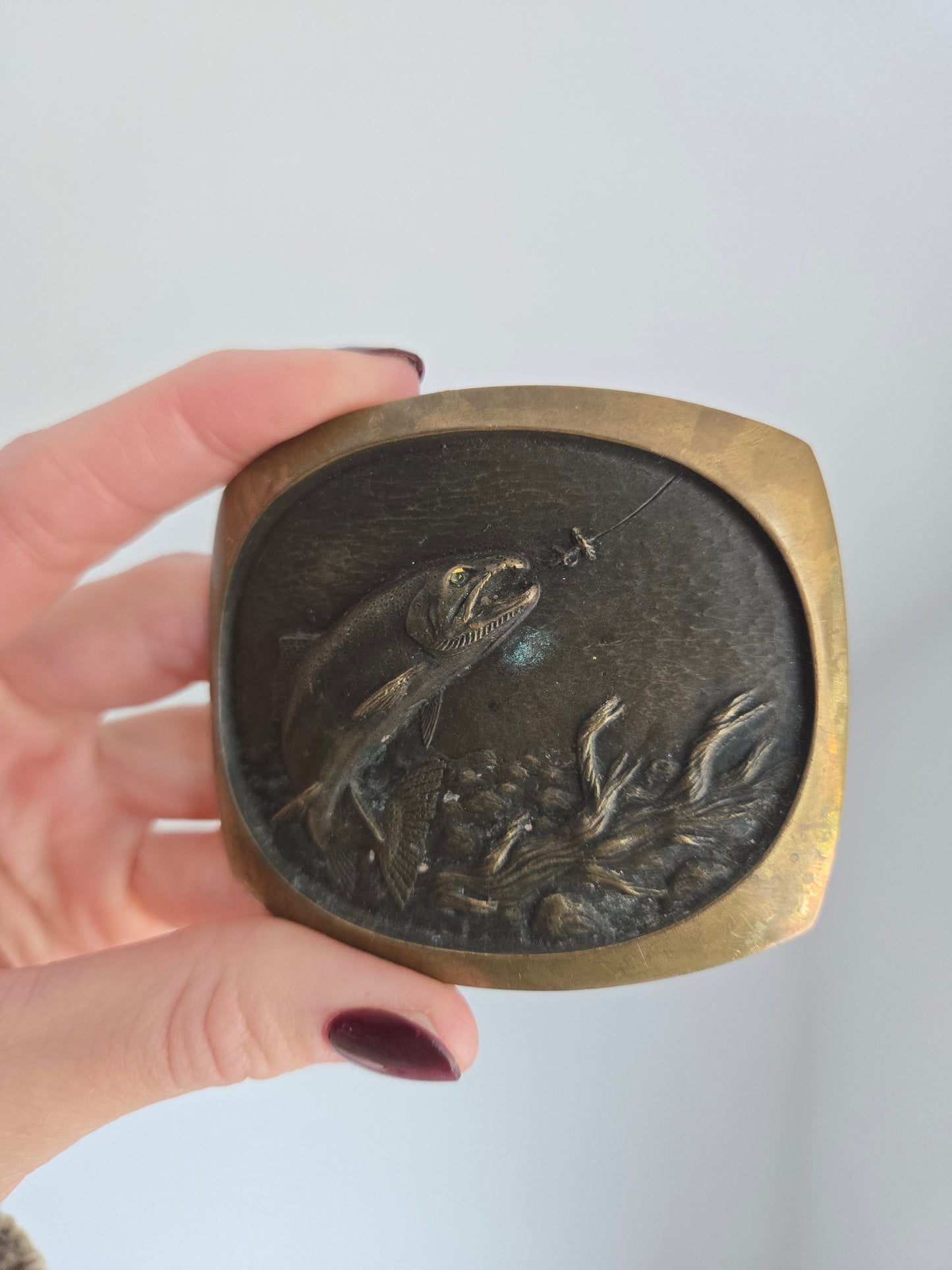 Vintage 1978 Solid Bronze Fish Belt Buckle