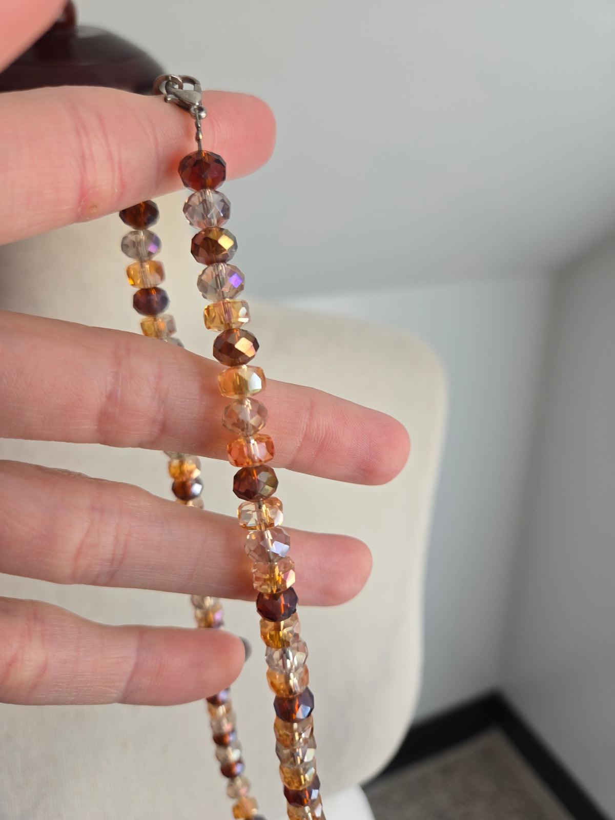 Multi Color Neutrals Glass AB Crystal Necklace