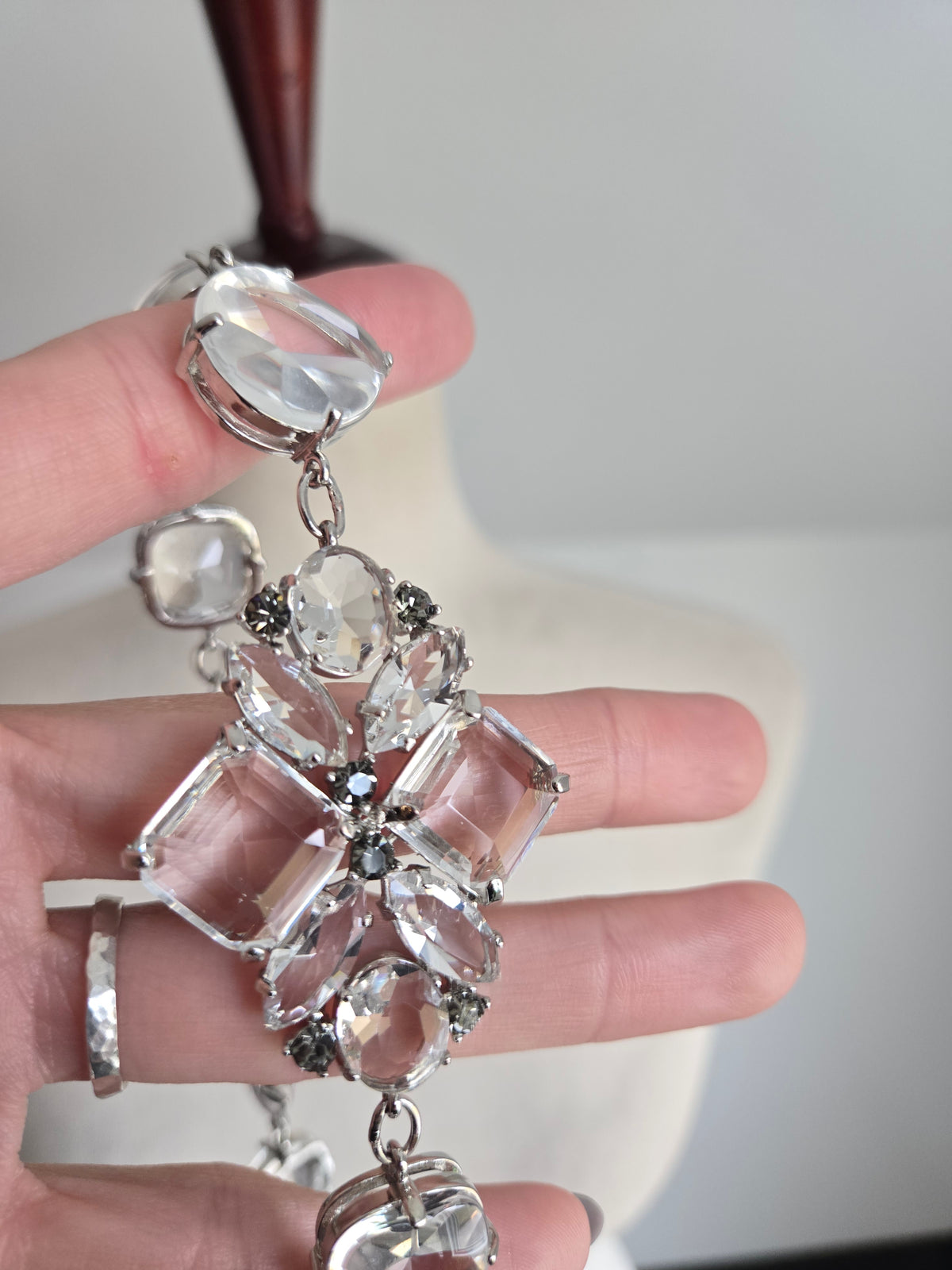 Art Deco Clear Glass High End Statement Necklace