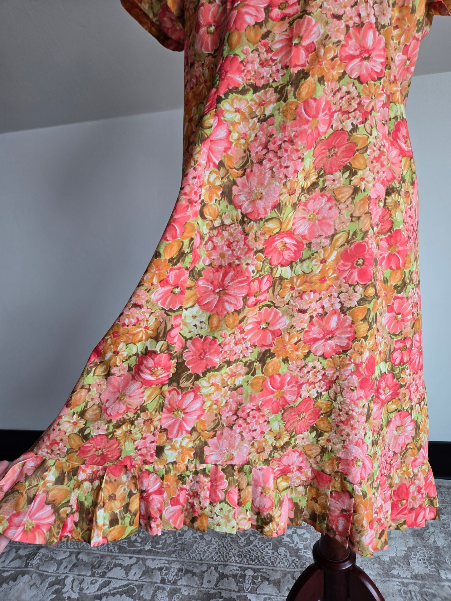 Vintage 1950s Handmade Flower Power Dress - L/XL