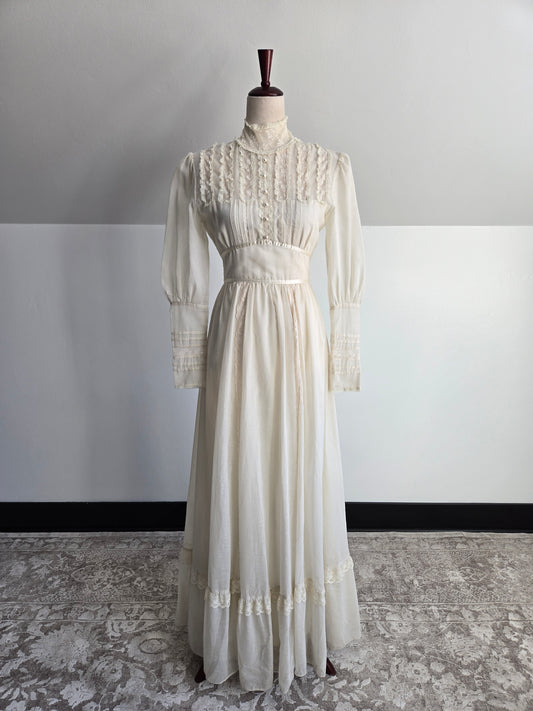 Gold Label Gunne Sax by Jessica San Freansisco Vintage 70s Lace Ethereal Dress - XS