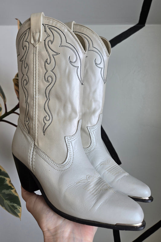 ACME 5109 Vintage Rare Pearlescent White Leather Cowboy Boots - Size 5.5 (womens)