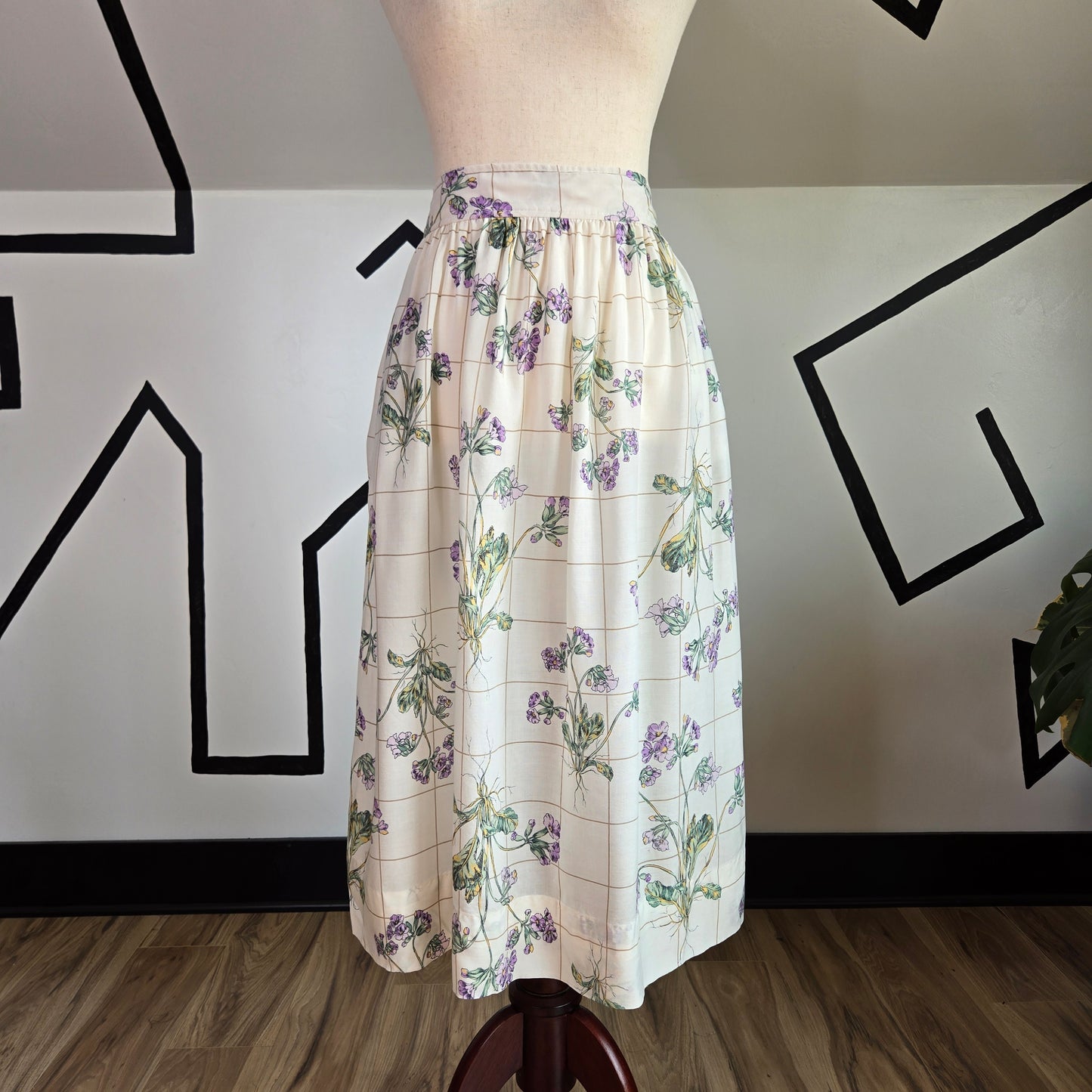 Claude Vintage Micro Plaid and Lavender Florals Skirt - medium