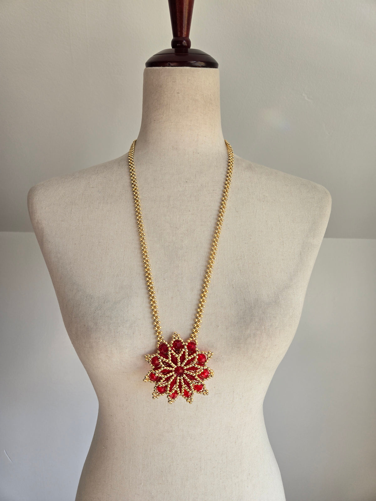 Vintage Hand Made Plastic Beaded Flower Necklace