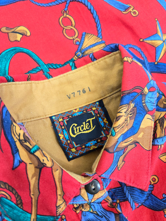 Circle T Vintage Cowboy Motif Cotton Western Shirt - medium