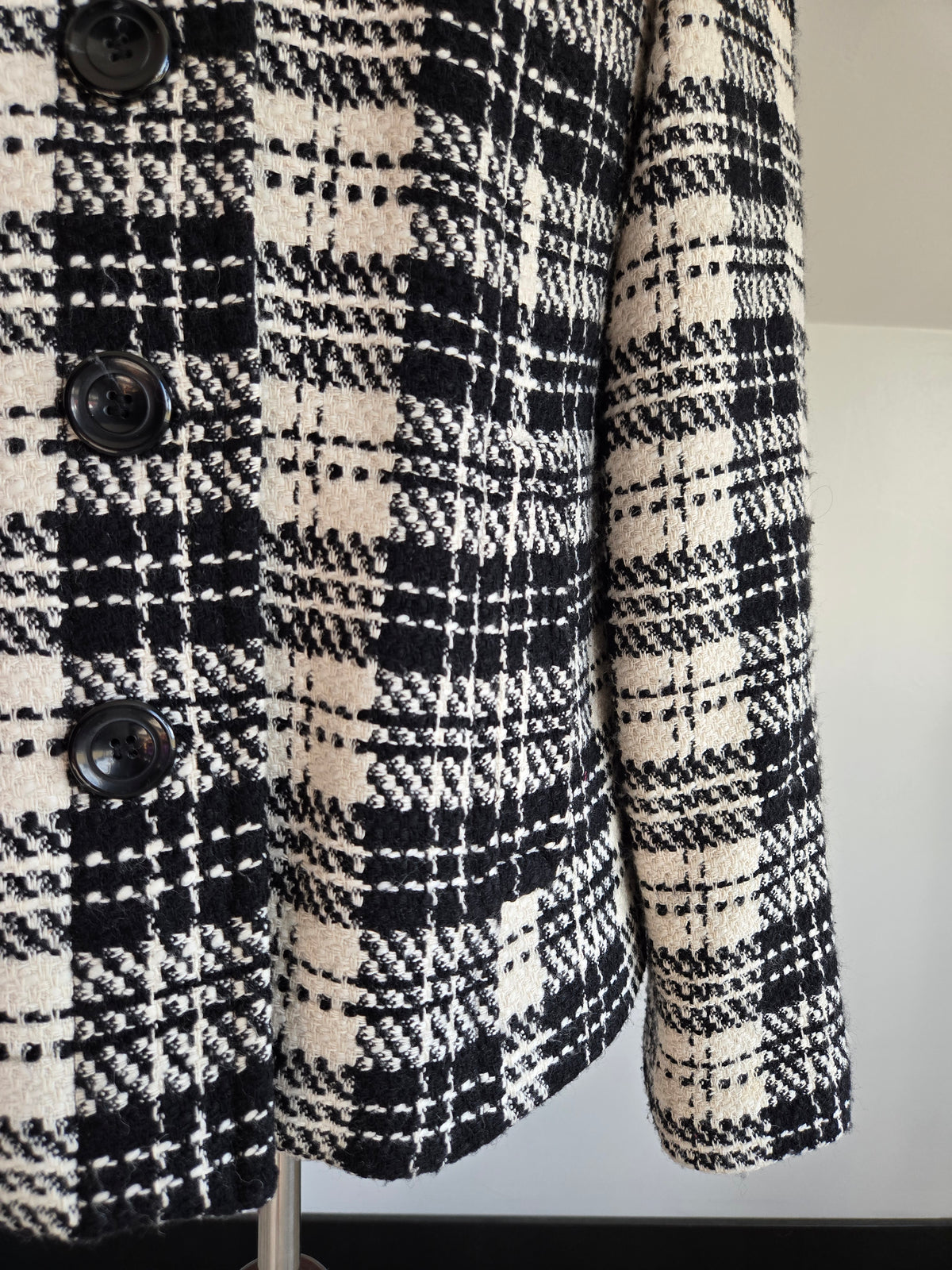 Charter Club Black and White Plaid Raglan Blazer - S/M