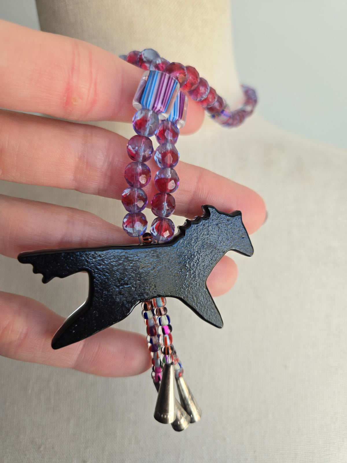 Art Glass Dichroic Horse Bolo Style Necklace