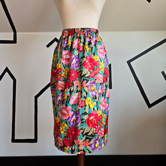 Vintage Embossed Bright Floral Skirt - medium