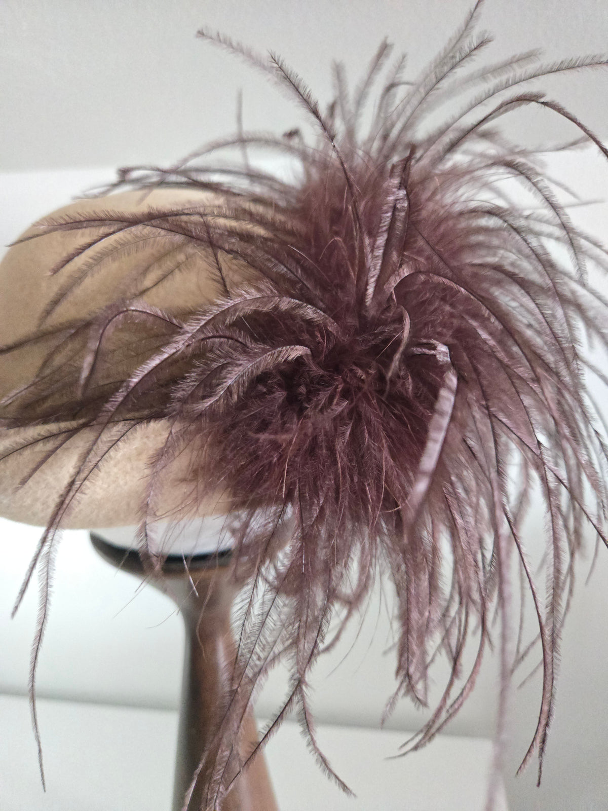 Vintage Bermona London Brown Wool and Ostrich Feather Fascinator