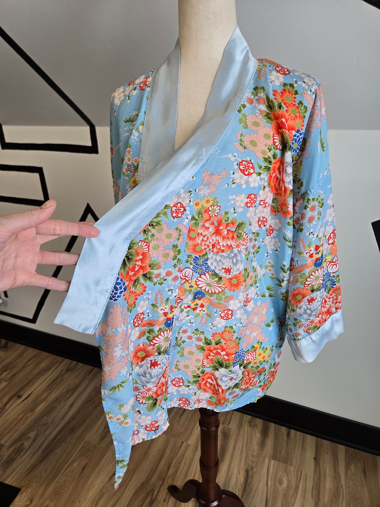 Authentic Blue Kimono Top with Belt - OS