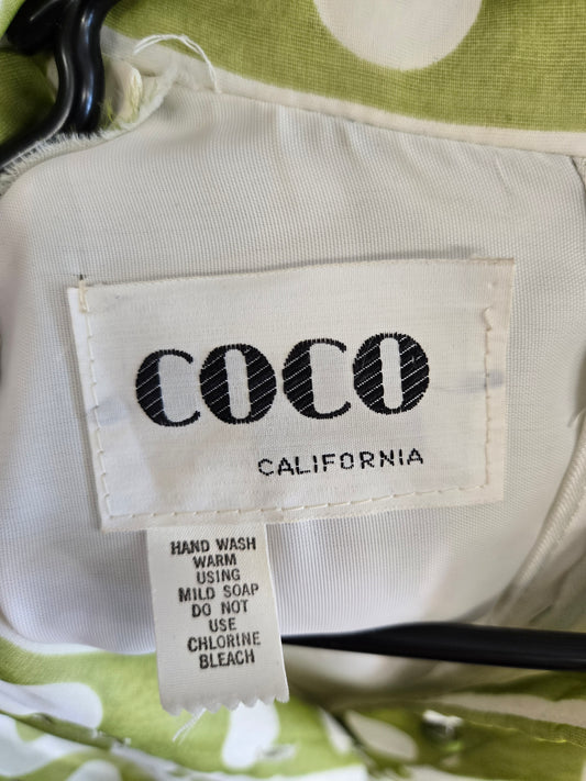 Coco California Vintage 1970s Green and White Polka Dot Stripe Dress -