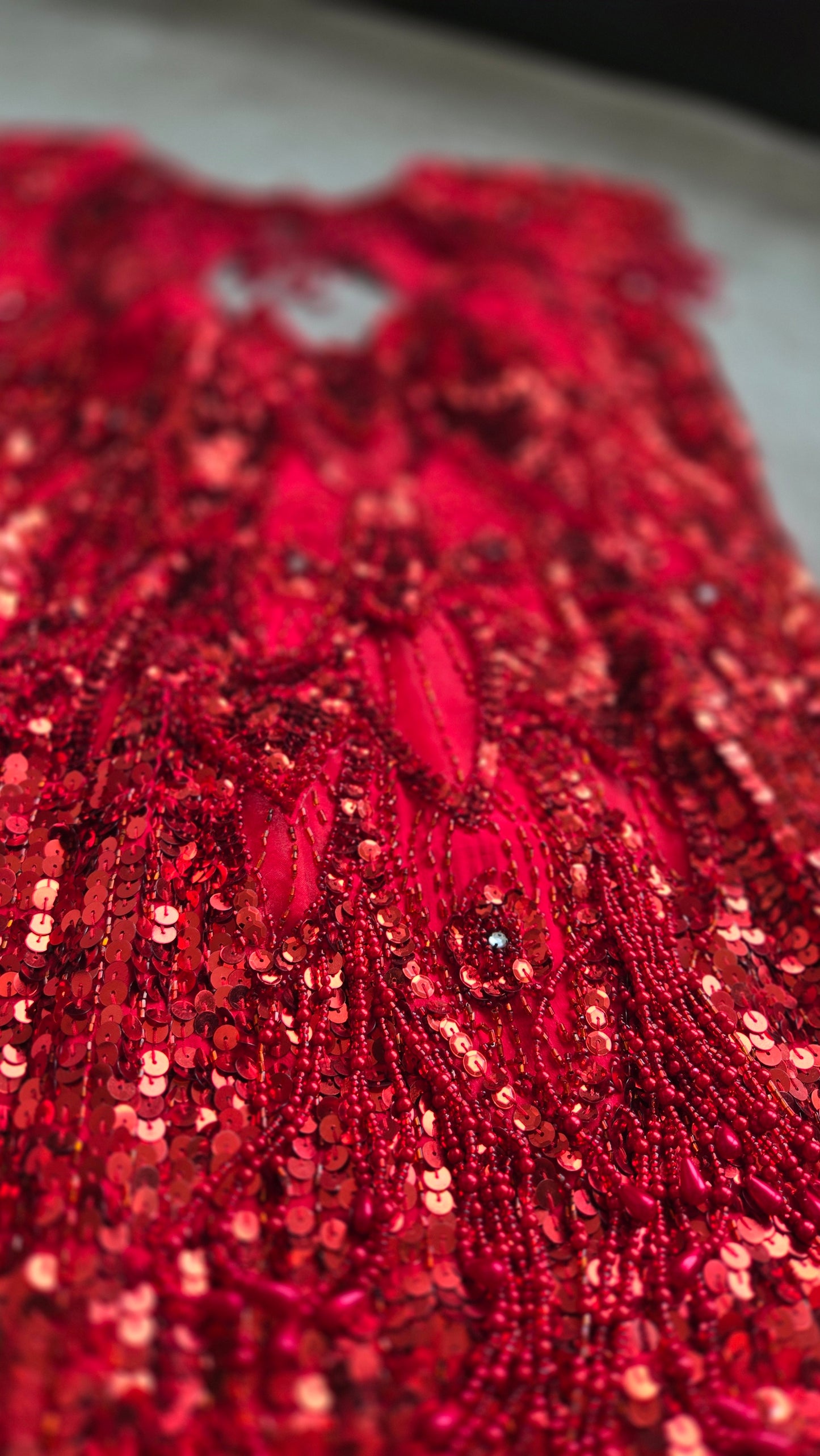 Miss Kansas Estate Vintage Red Beaded and Sequined Hand Made Dress - XS/S