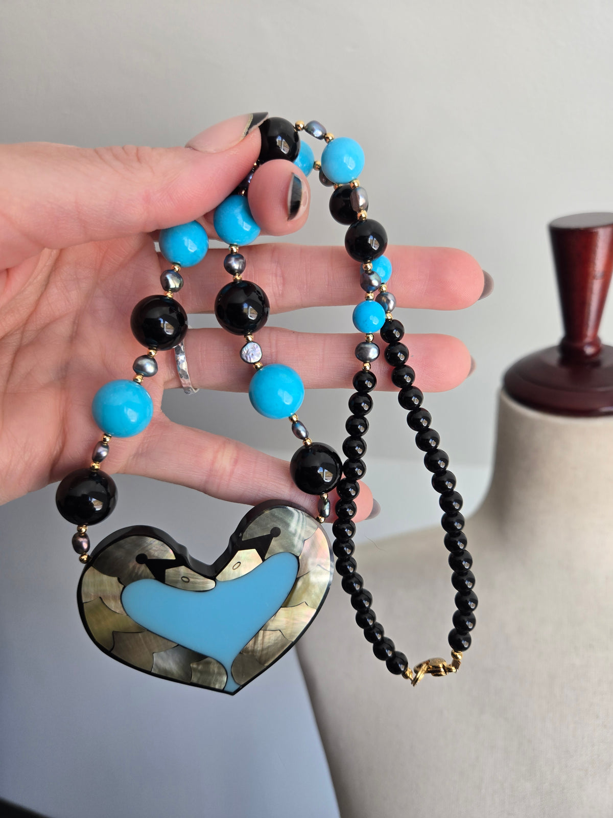 Lee Sands Vintage Double Swan Heart Necklace