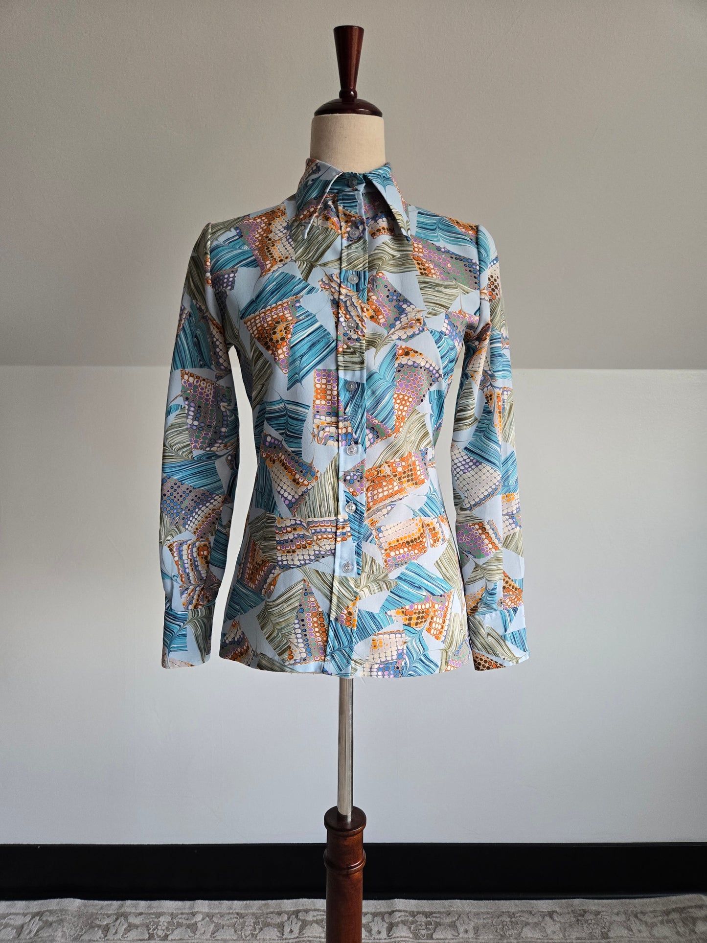 Allison Peters Vintage 70s Psychedelic Dagger Collar Shirt - XS/S