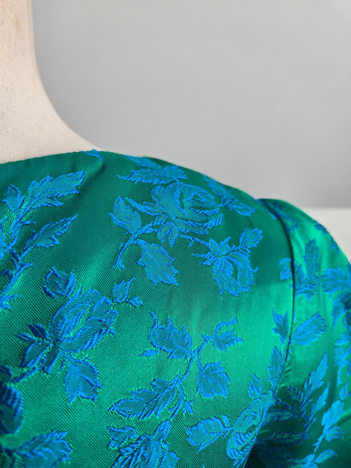 1950s Jacquard Floral Blue Dress - small