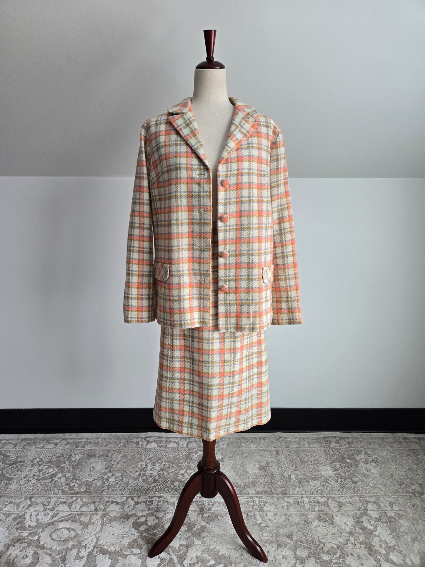 Vintage 70s Plaid Blazer and Skirt Two Piece Set - Medium/Large