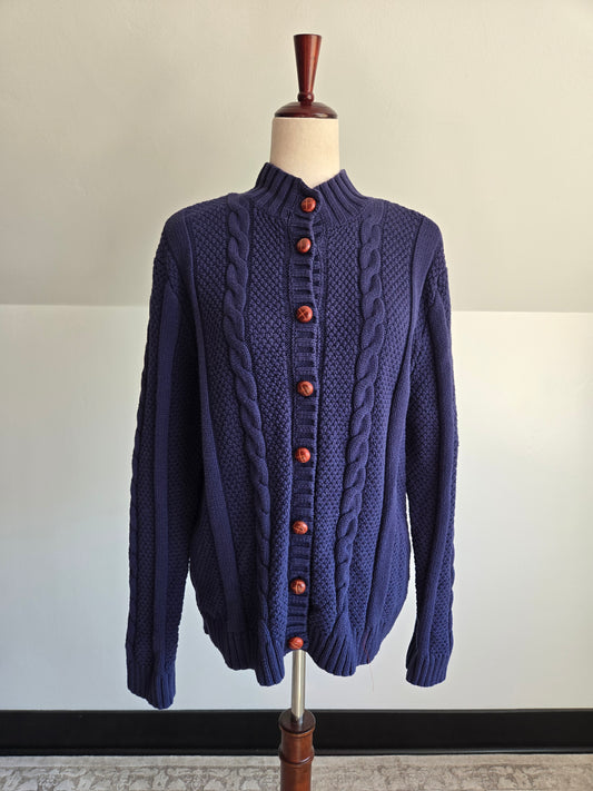 Vintage 90s Basic Edition Nay Cable Knit Cardigan - XL