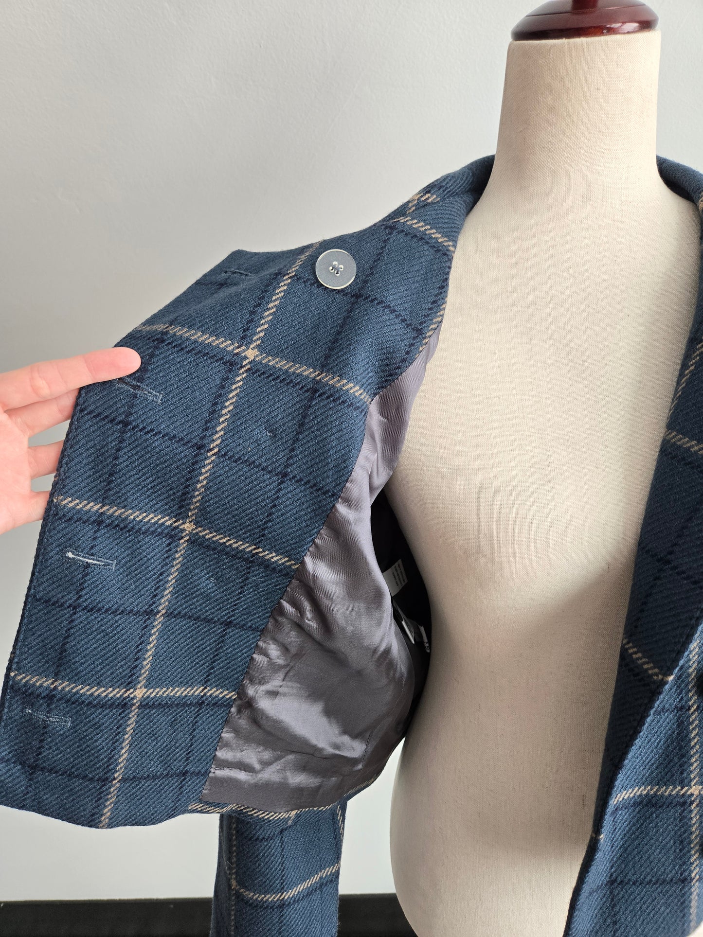 Rena Rowan for Saville Worsted Wool Dusty Blue Cropped Blazer - medium