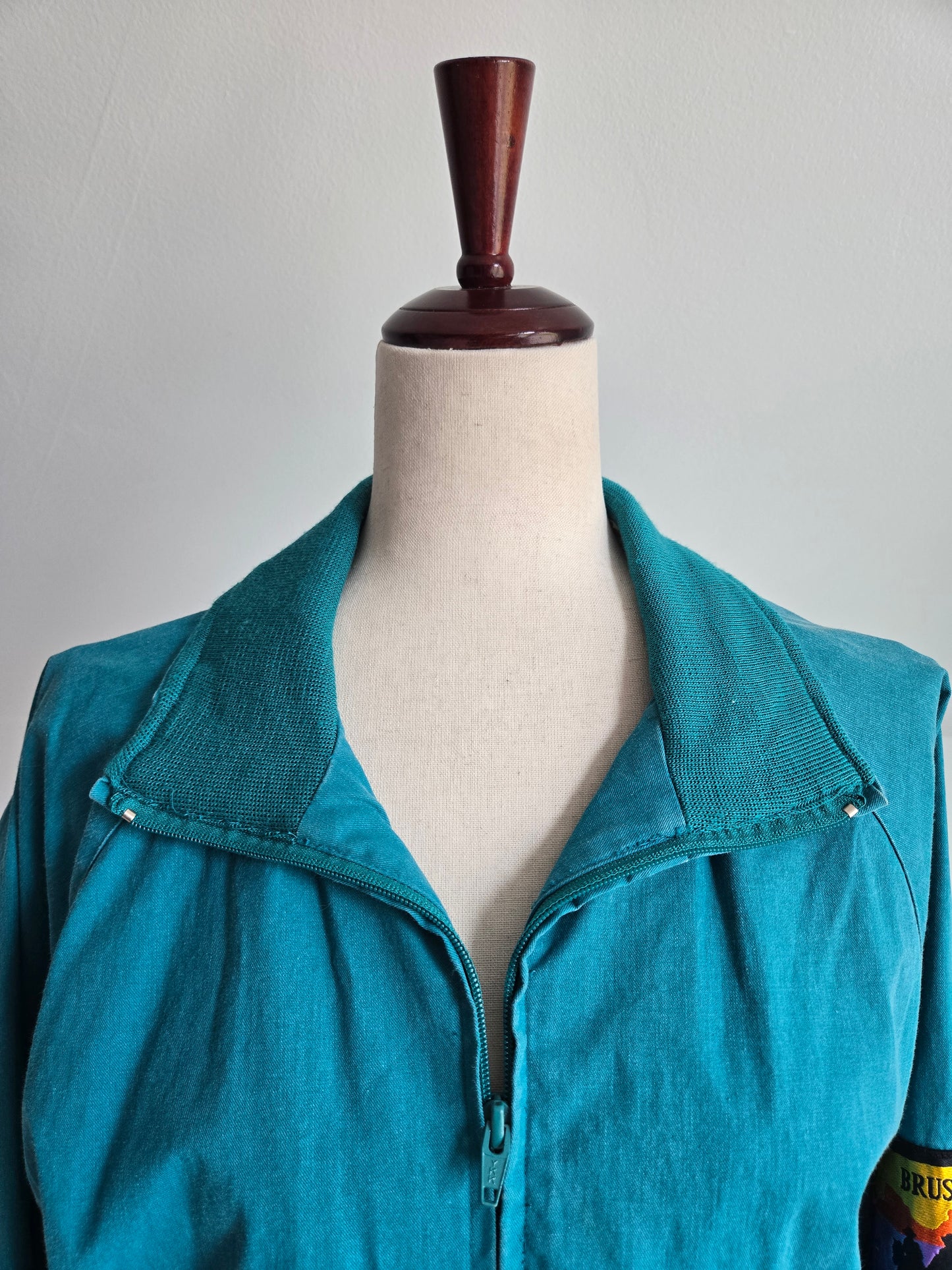 Rare Vintage Wrangler Brushpopper Turquoise Blue Bomber Jacket - M/L/XL