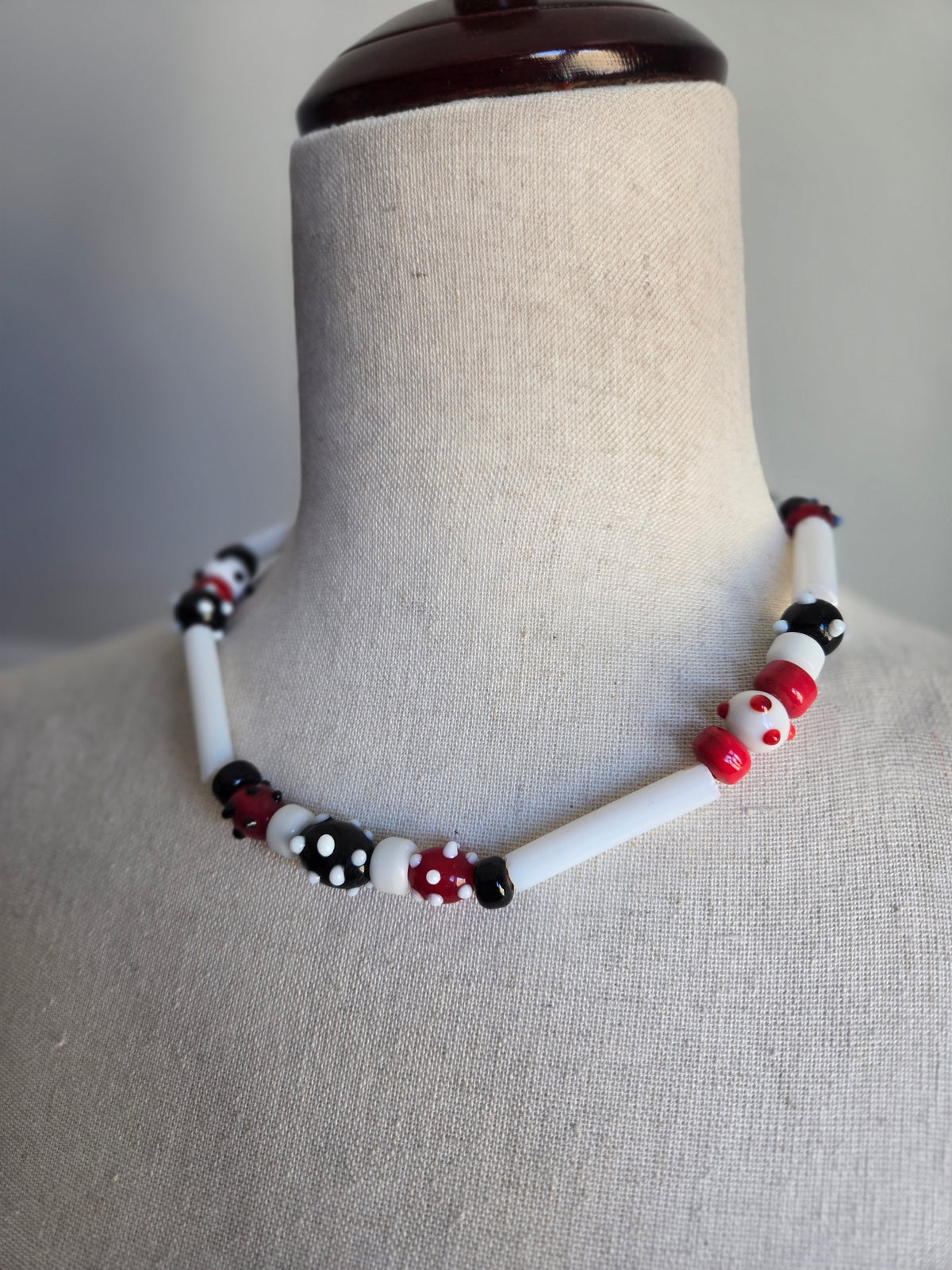 Hand Blown Glass Bead Art Necklace on Wire