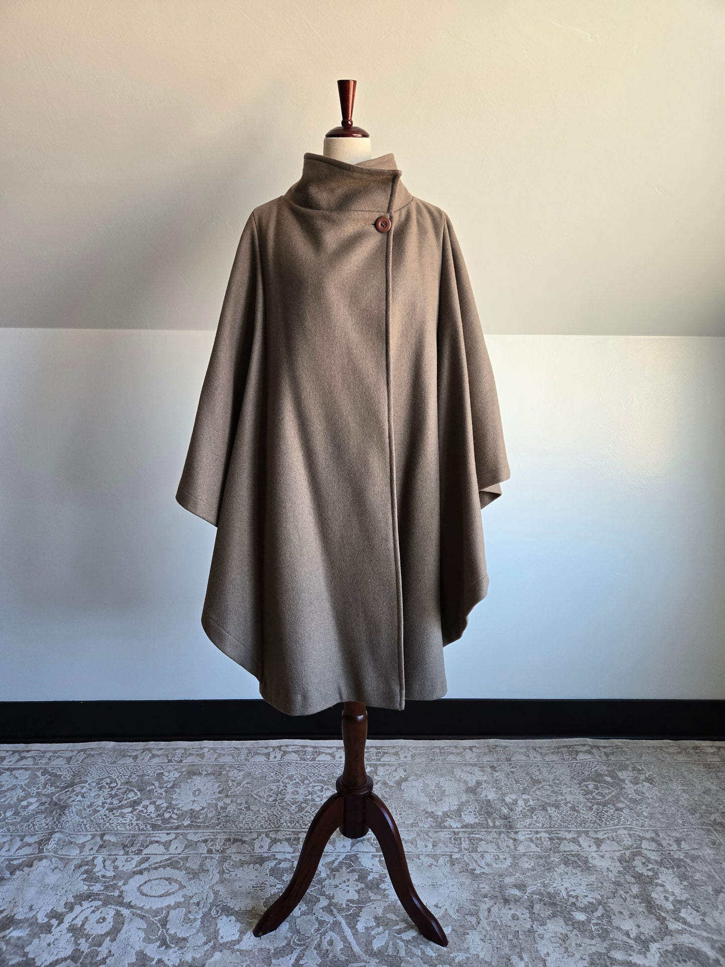 Vintage Brown Wool Poncho Coat - L/XL