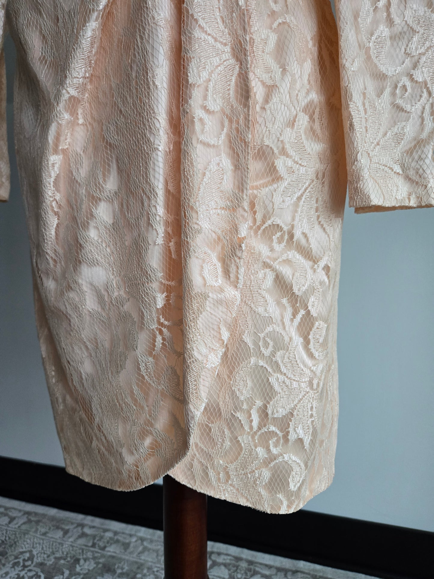 New Leaf Vintage 80s Peach Lace Dress and Pearl Bolero - Small
