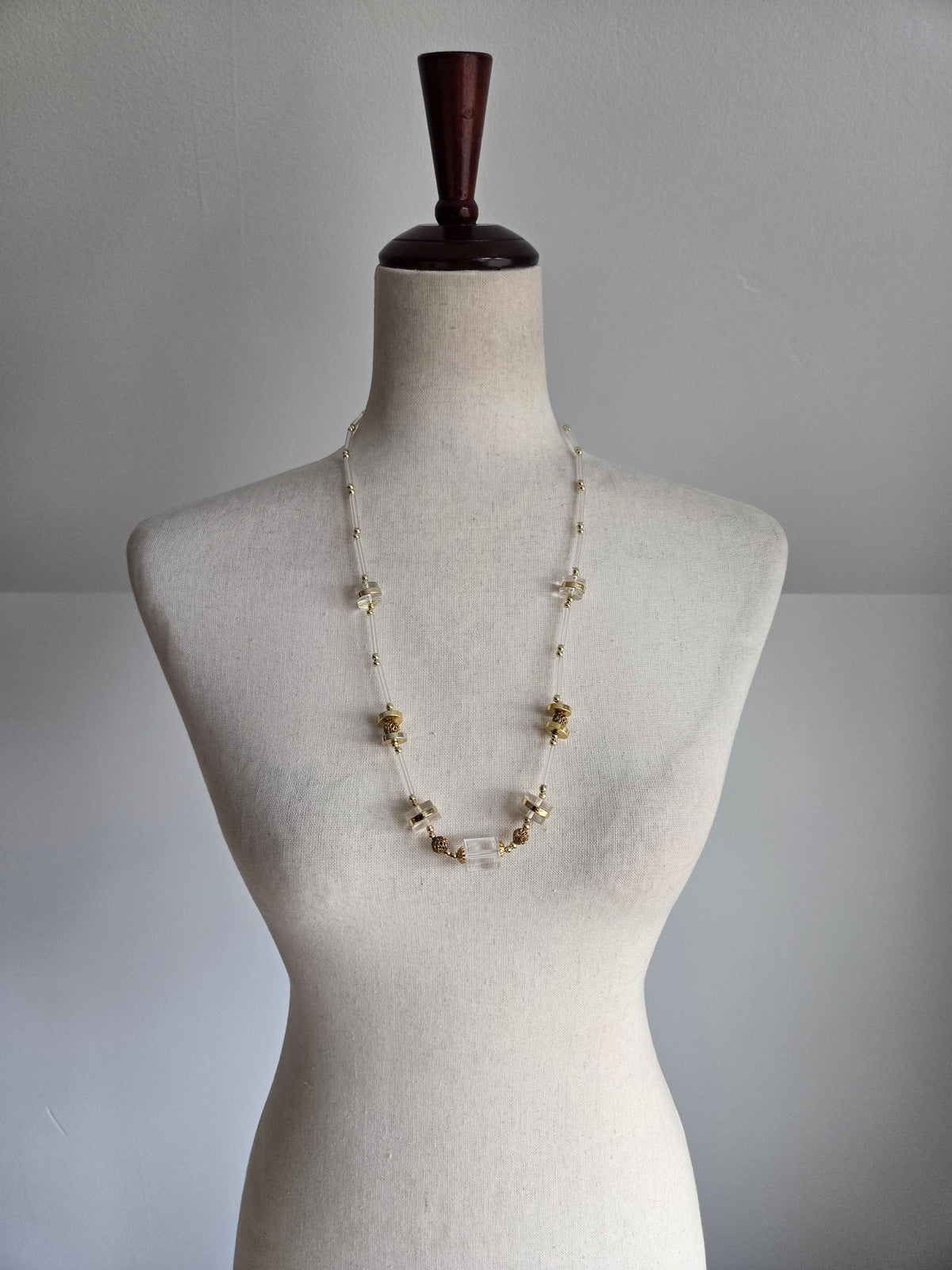 Vintage Clear Lucite and Gold Statement Necklace