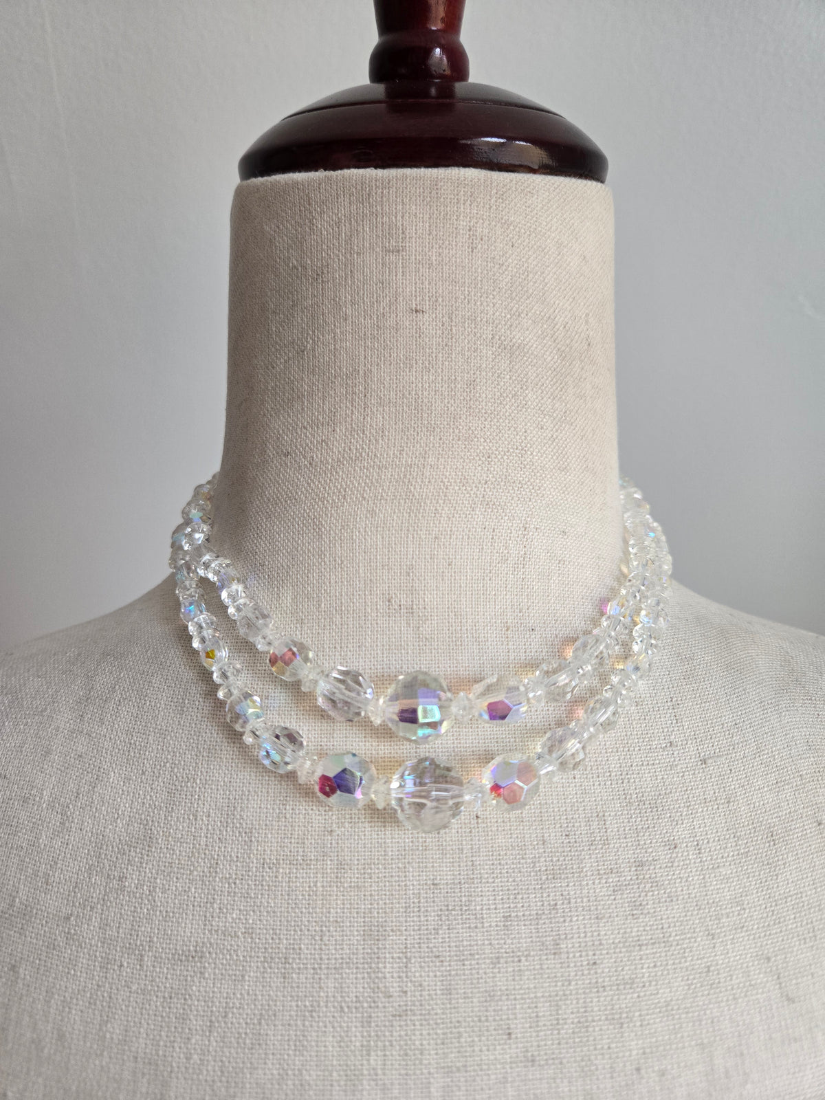 Vintage Glass AB Crystal Two Strand Necklace
