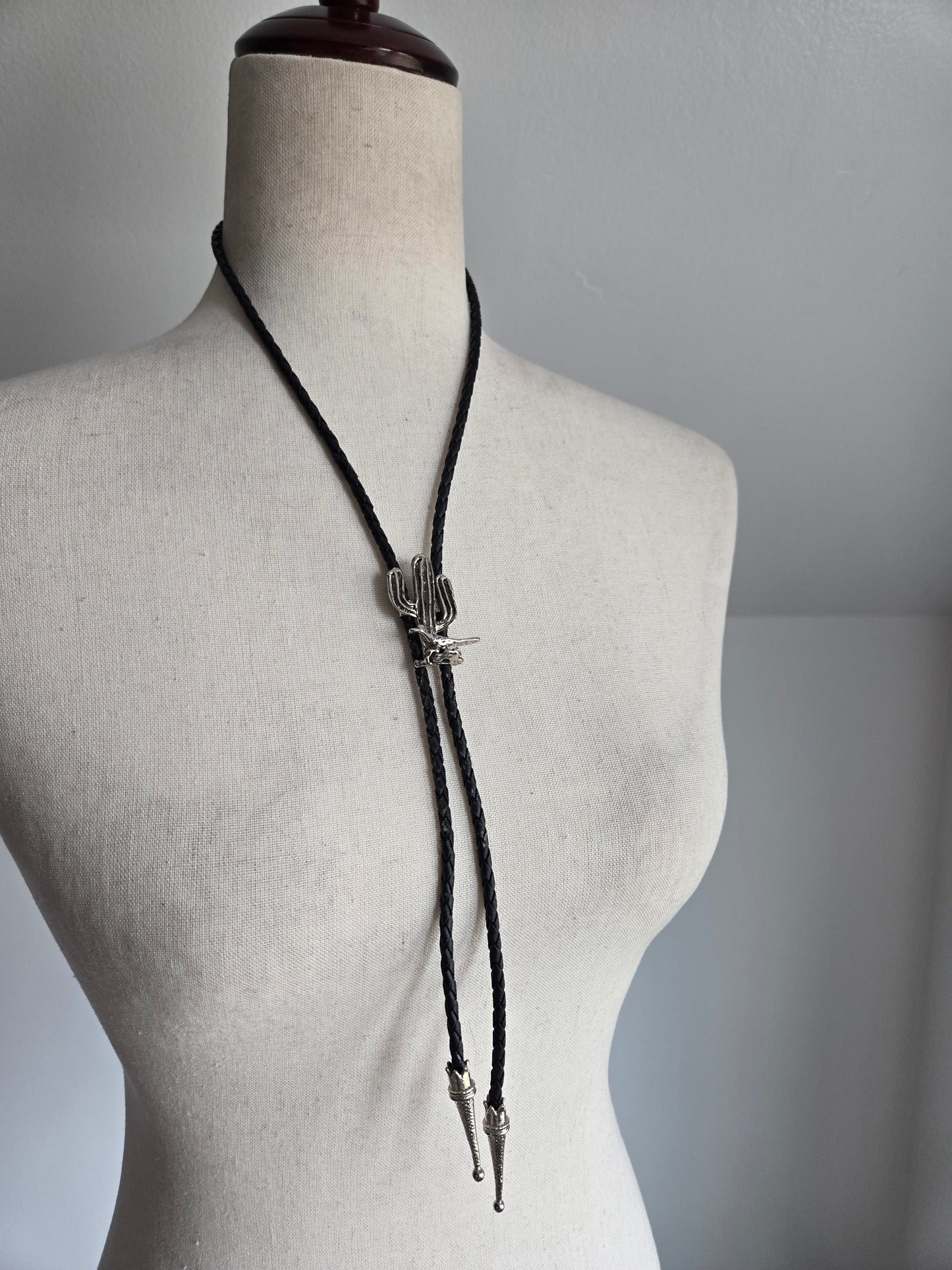 Roadrunner and Cactus Bolo Tie