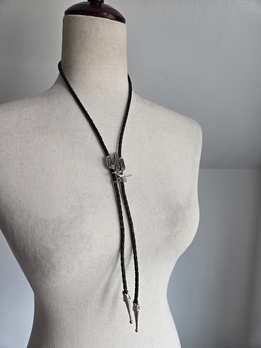 Roadrunner and Cactus Bolo Tie