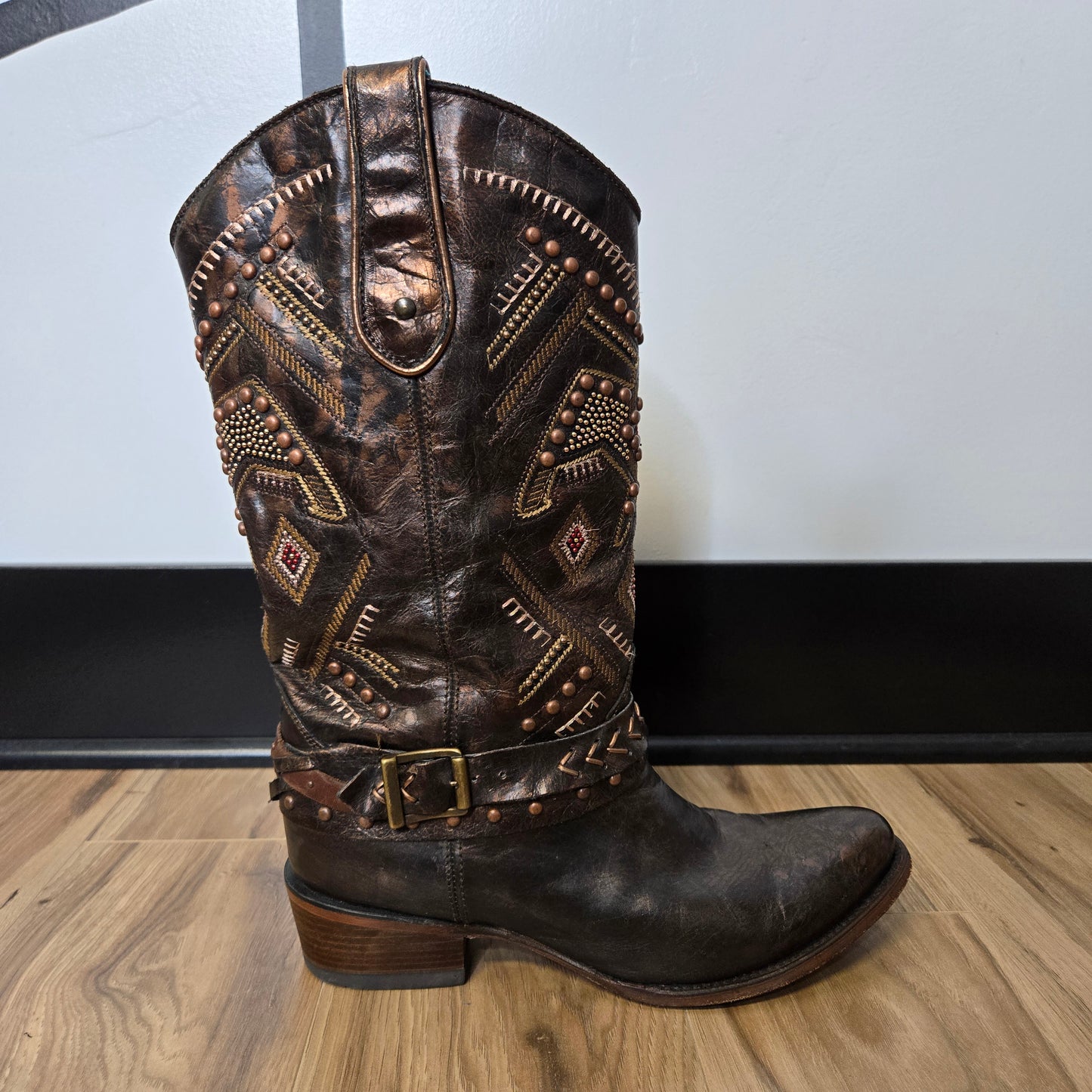 Corral Women's Copper/Red Studded Harness Western Boots