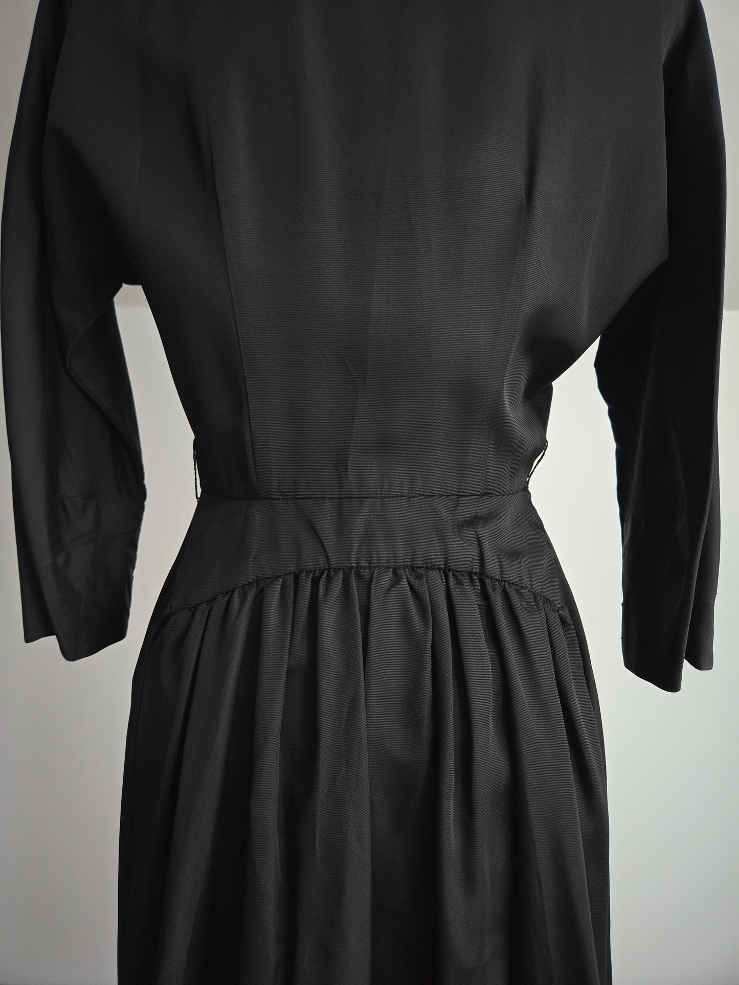 Vintage 1940s Black Satin Day Dress - Small