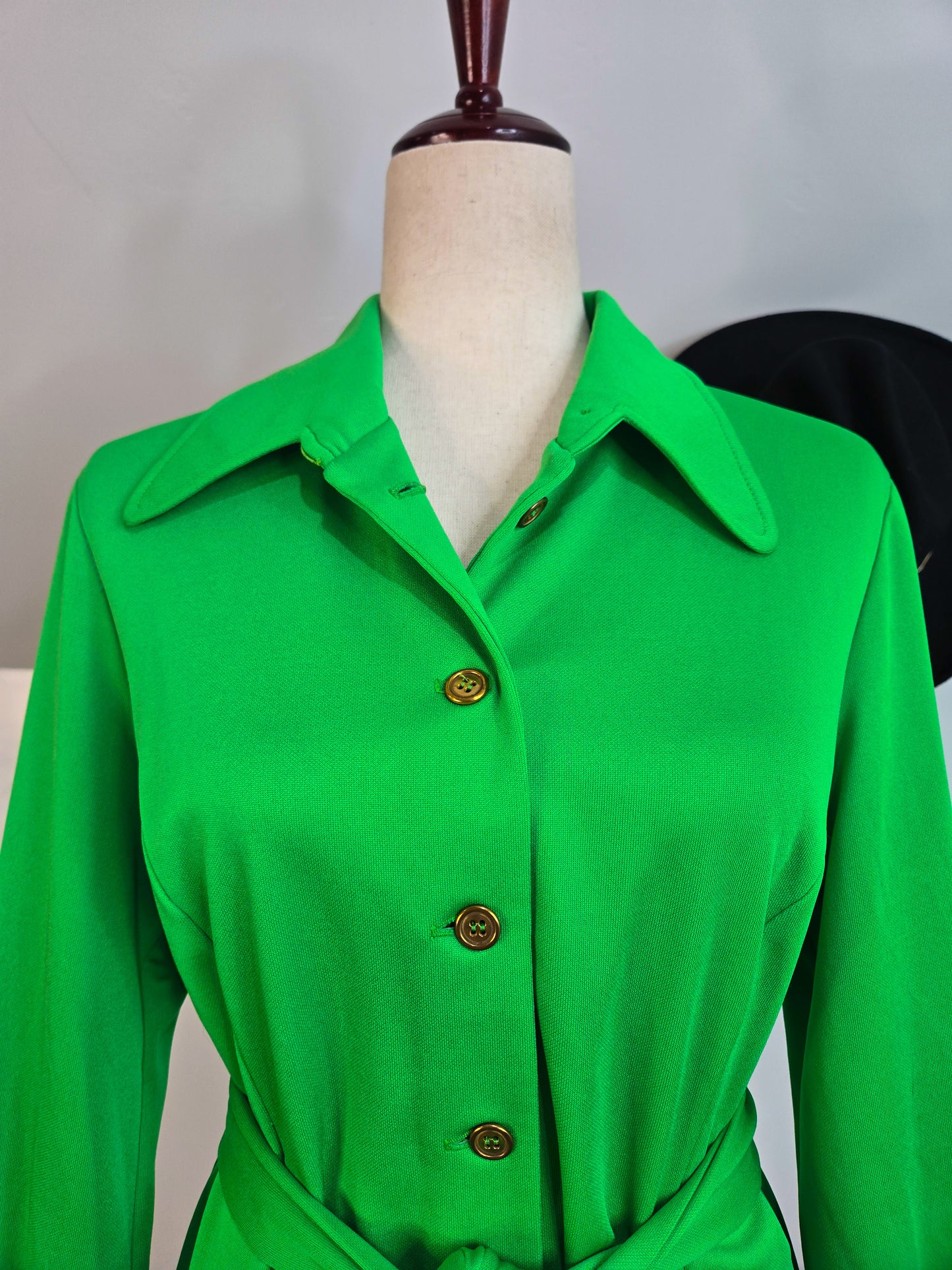 Vintage 70s Lime Green Button Down Mini Dress - L/XL