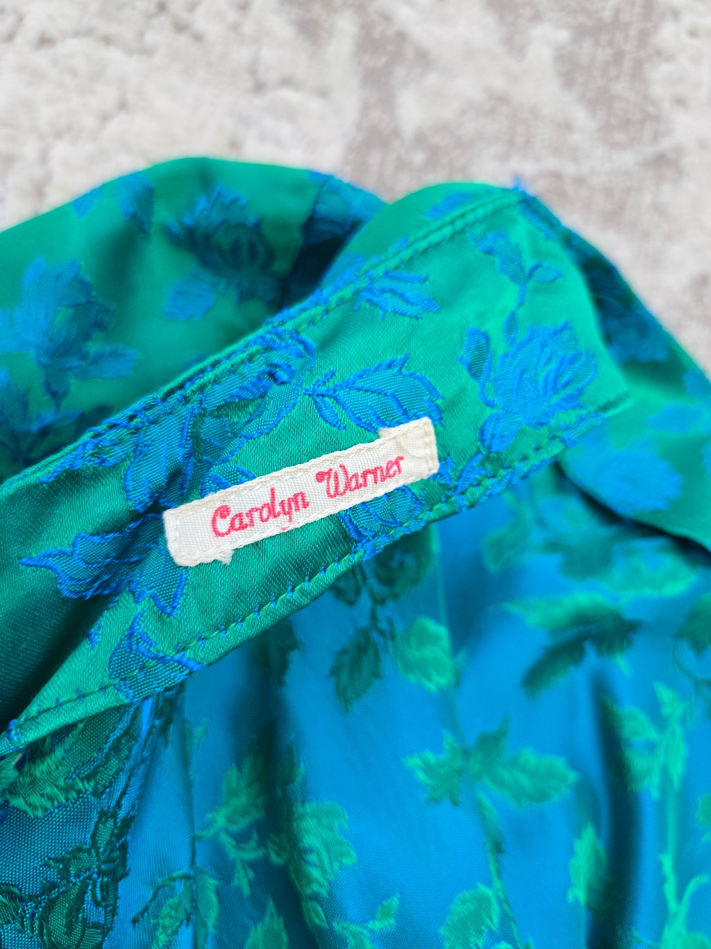 1950s Jacquard Floral Blue Dress - small