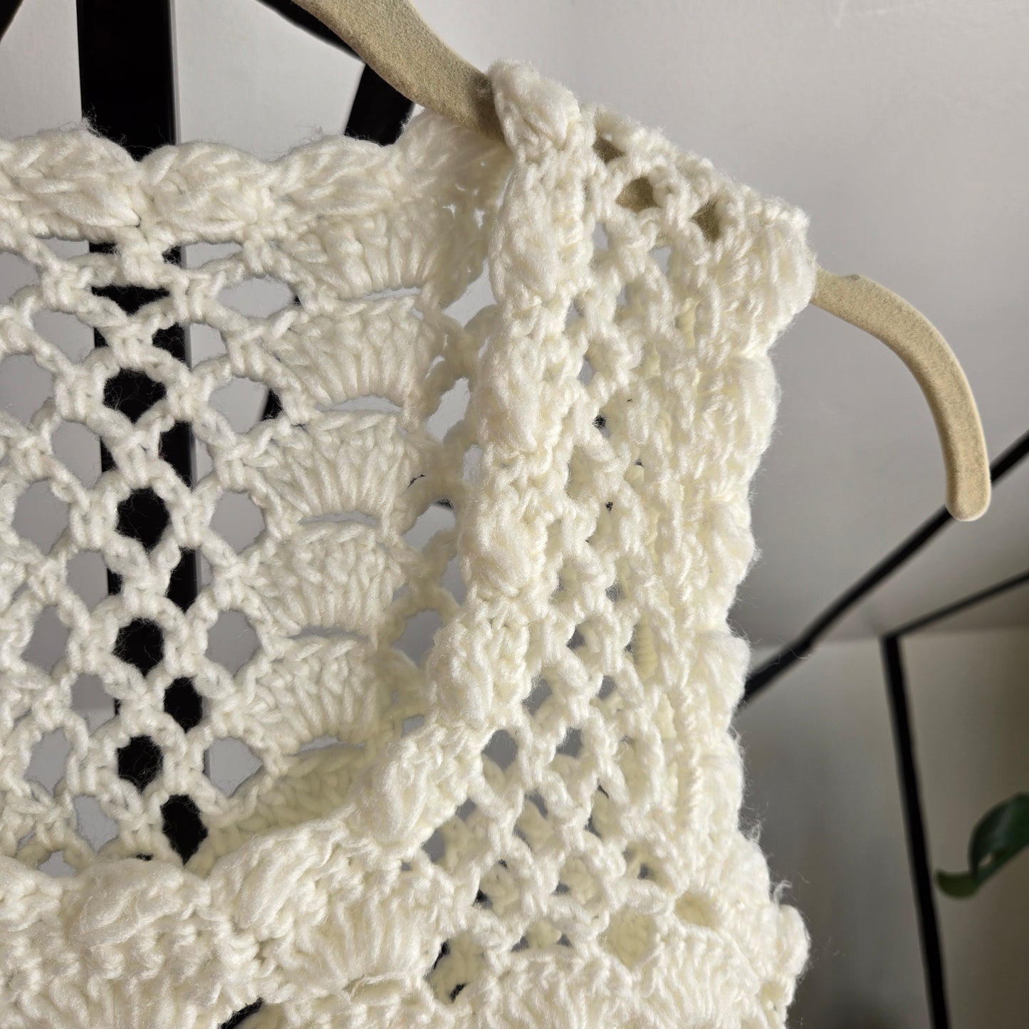 Vintage 1970s Handmade Crochet White Tank - Small