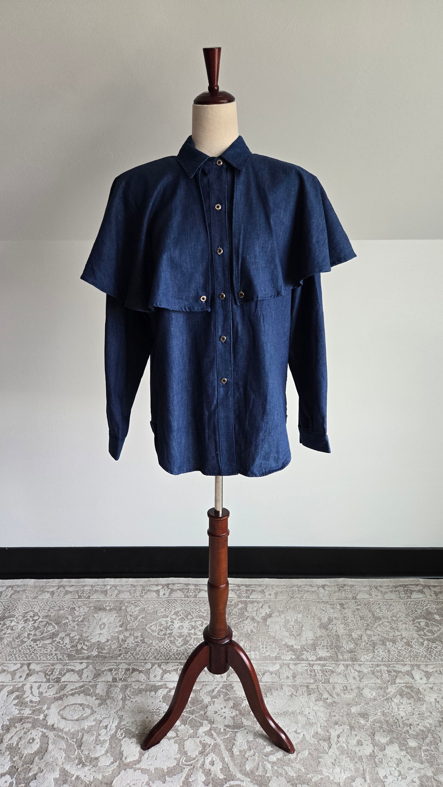 Vintage Western Charna of Dallas, Texas Denim Cape Top Shirt - medium