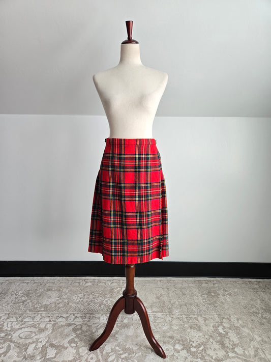 Pitlochry Scottish Wool Stewart Plaid Skirt - W26-28"