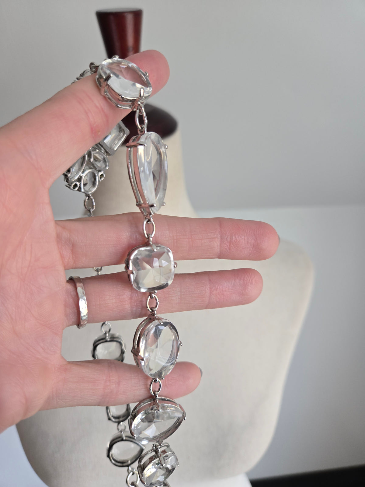 Art Deco Clear Glass High End Statement Necklace