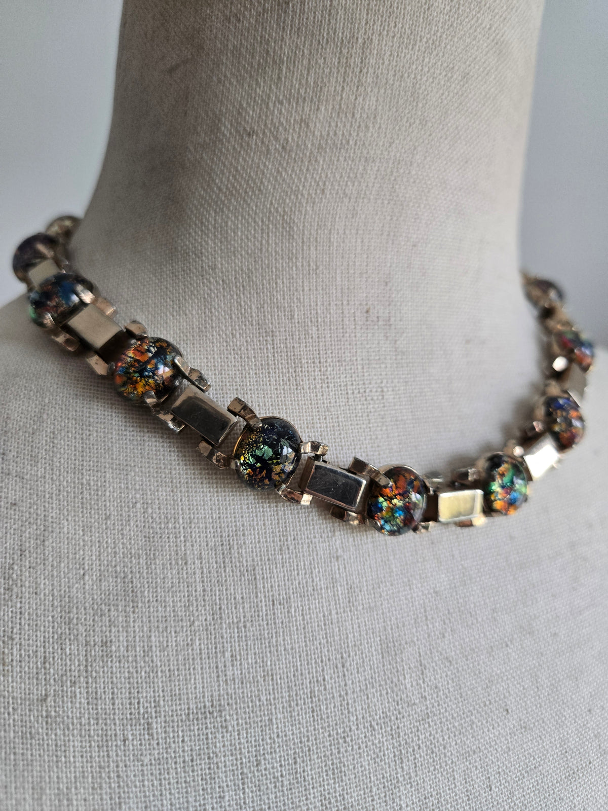 Vintage Confetti Glass Cab Choker Necklace