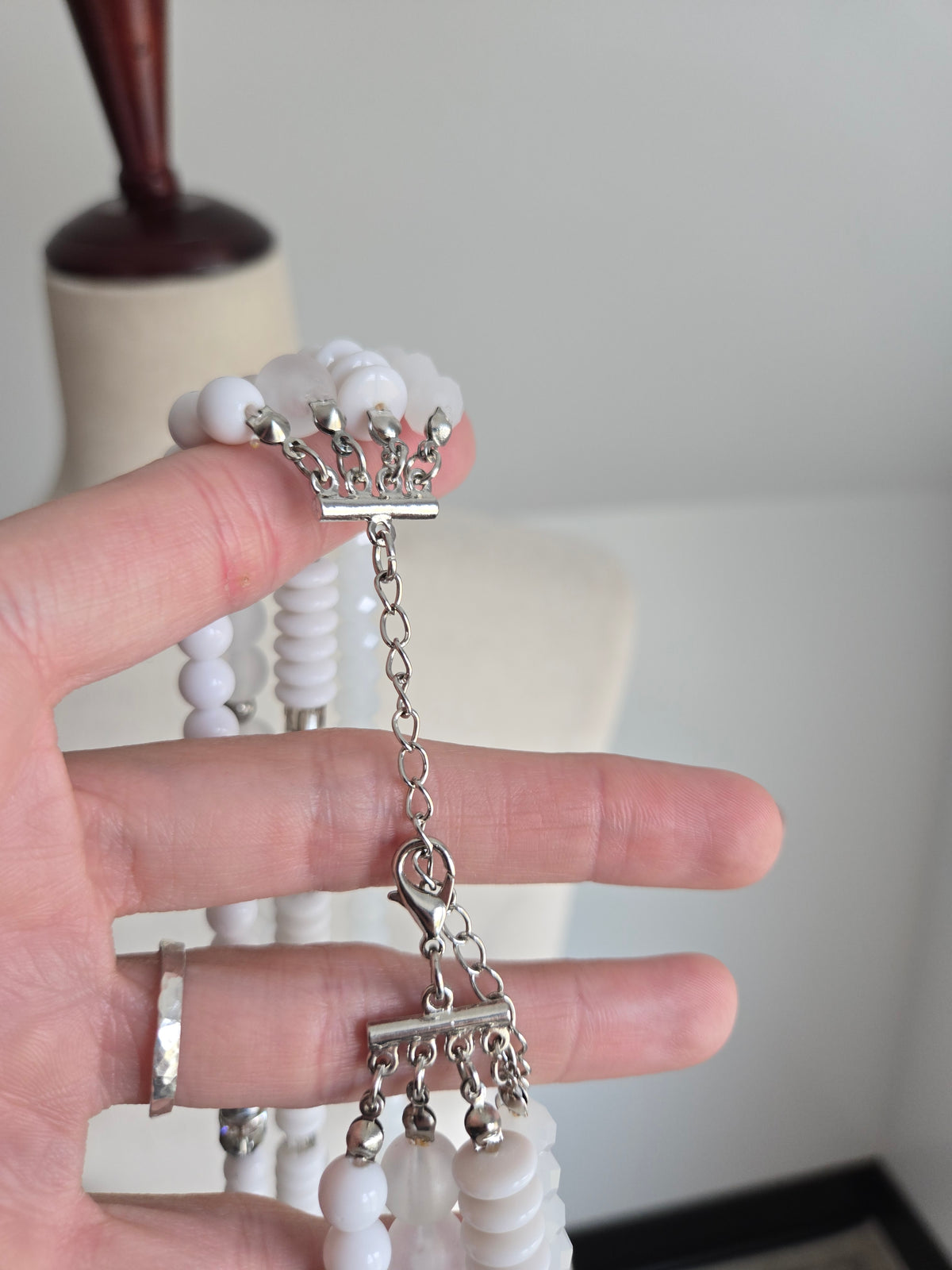 White Four Strand Statement Necklace